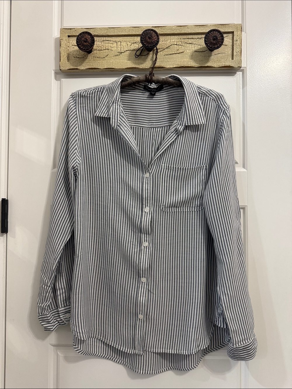 💕 Velvet Heart Women's Gray & White Striped Button-Down Shirt ✨